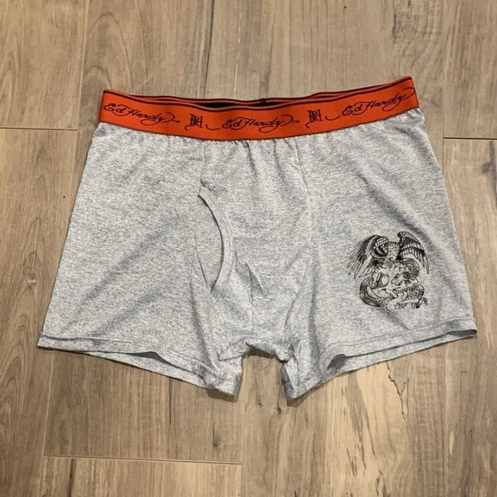 Ed Hardy Logo‎ Red Band Eagle Skull Snake Heather Grey Soft Boxers Men's NWOT